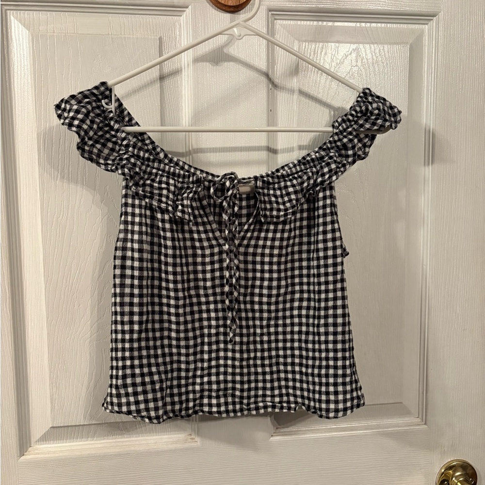 Billabong Black and White Gingham Off-Shoulder Blouse